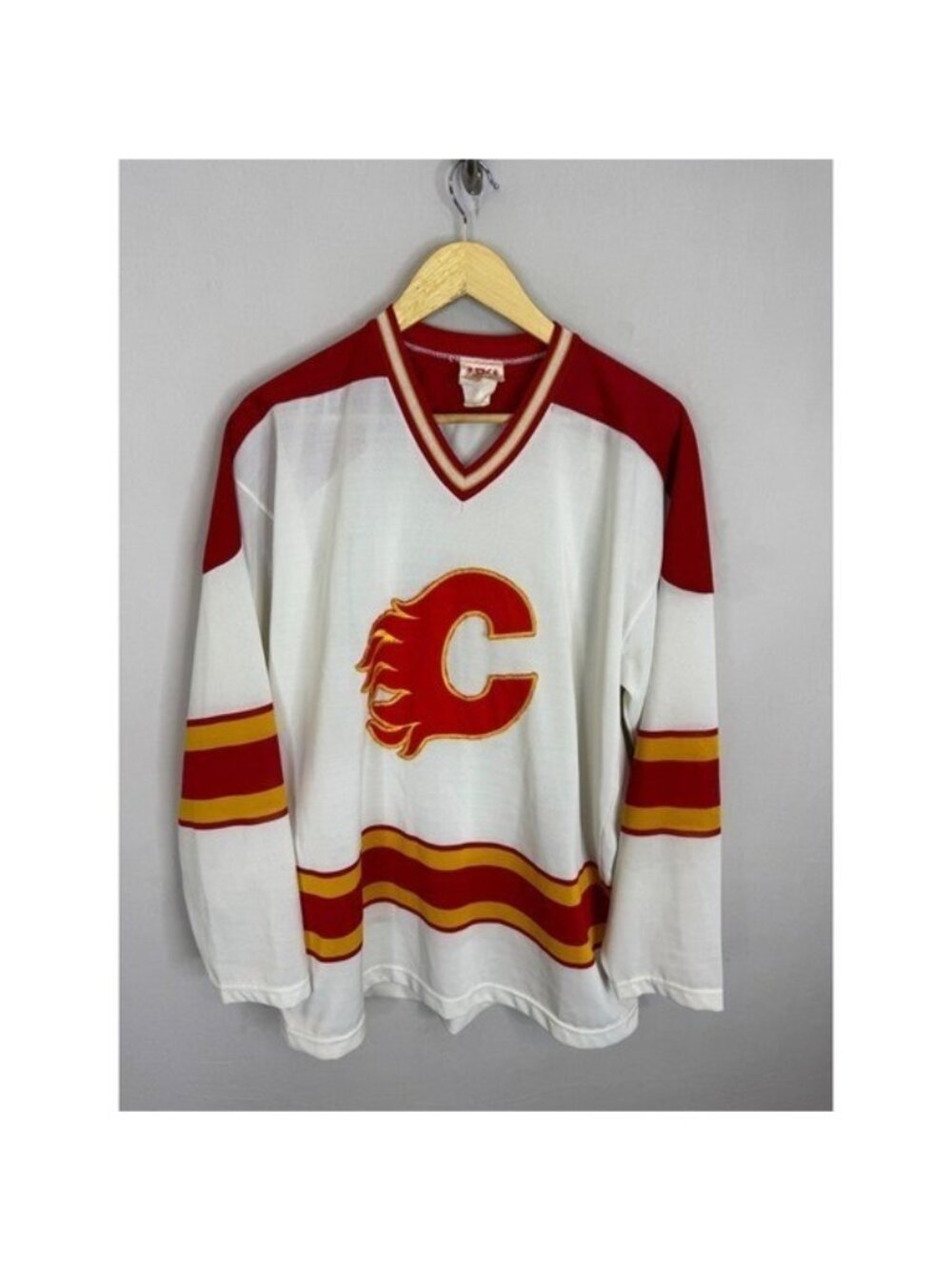 Vintage Calgary Flames Sandow Sporting Knit Hockey Jersey White Red Mens Large